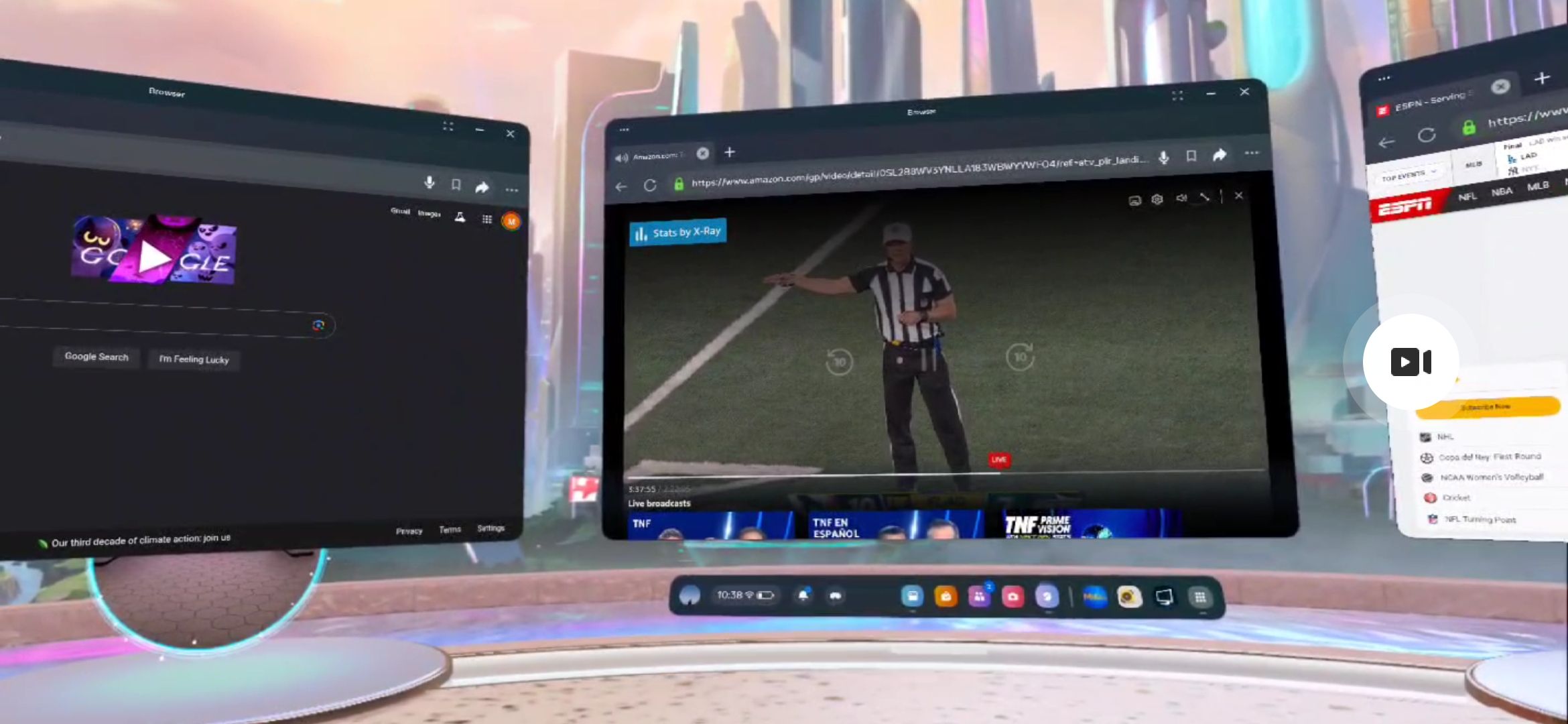 Screenshot of three browser windows opening in a virtual room.