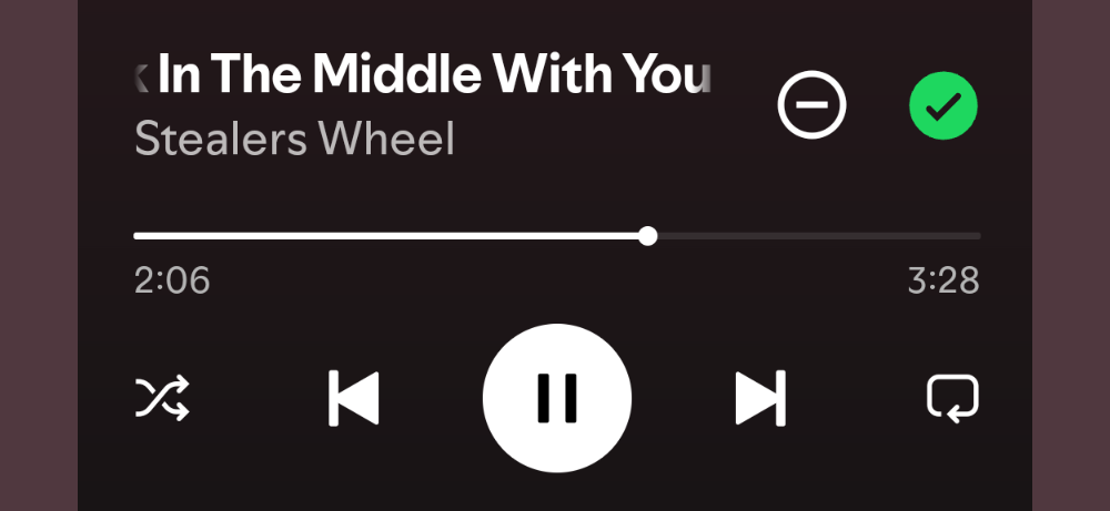 Song on Spotify with green checkmark icon.