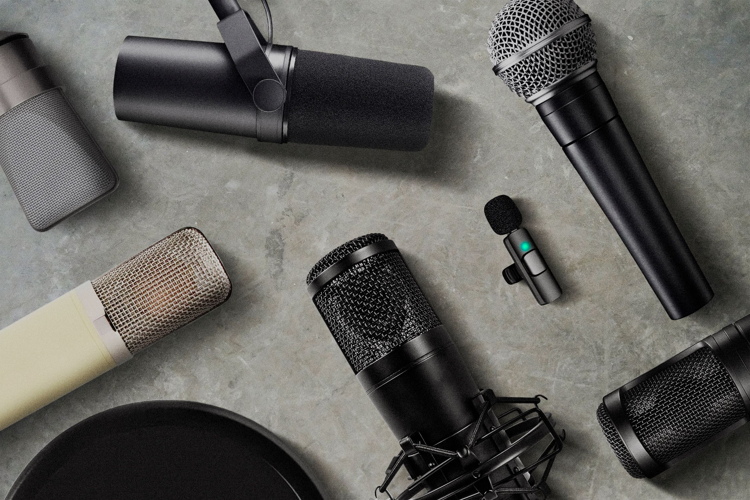 Several microphones side by side.