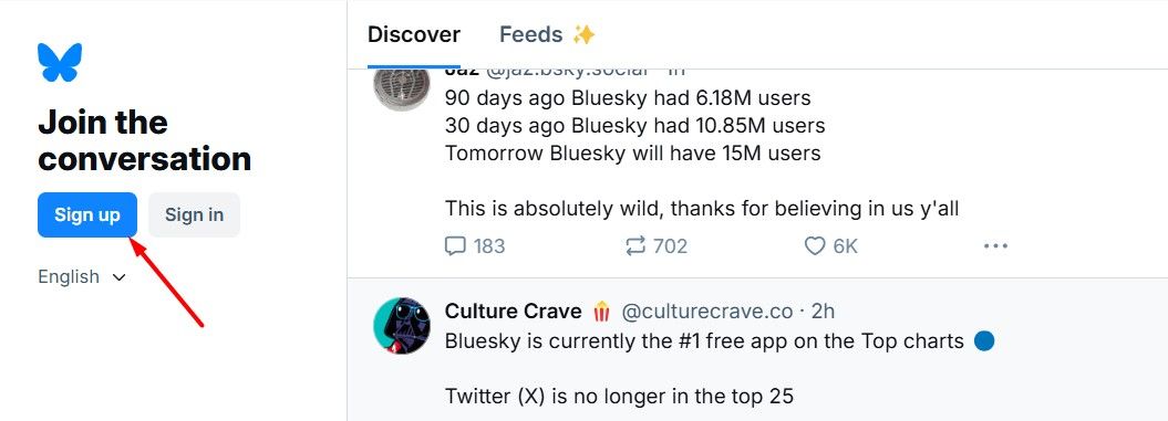 Sign Up option in Bluesky.