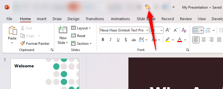 The Bring To Front icon in PowerPoint's QAT.