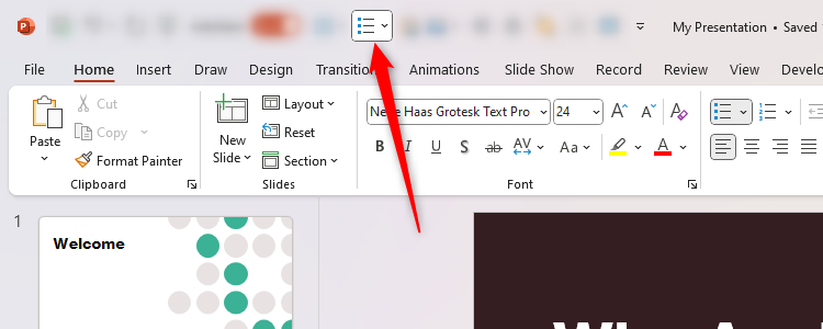 The Bullet icon in the PowerPoint QAT.