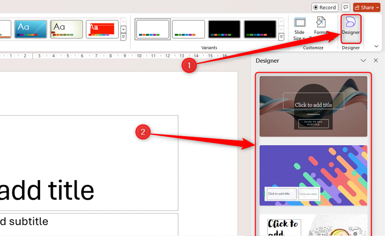 The Designer sidebar in Microsoft PowerPoint.