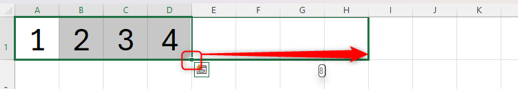 The fill handle being used in Excel to continue a sequence of numbers.