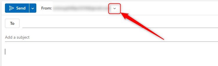 The 'From' drop-down arrow in the new Outlook's Message pane.