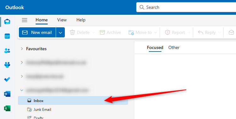 The inbox of an additional address in the new Outlook is selected.