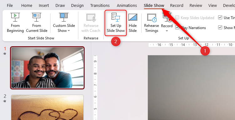 The Set Up Slide Show option in PowerPoint's Slide Show tab.