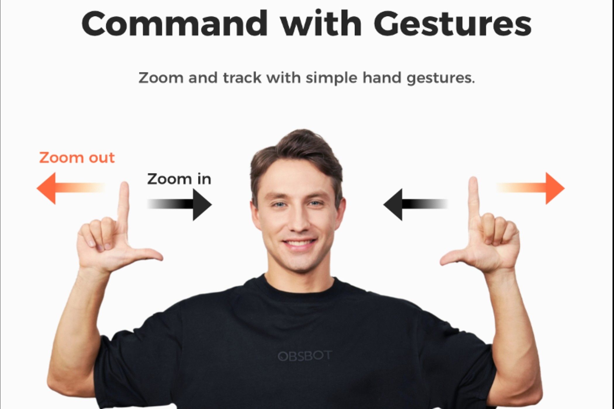 A Man Commanding Tiny 2 Lite to Zoom In With Gestures