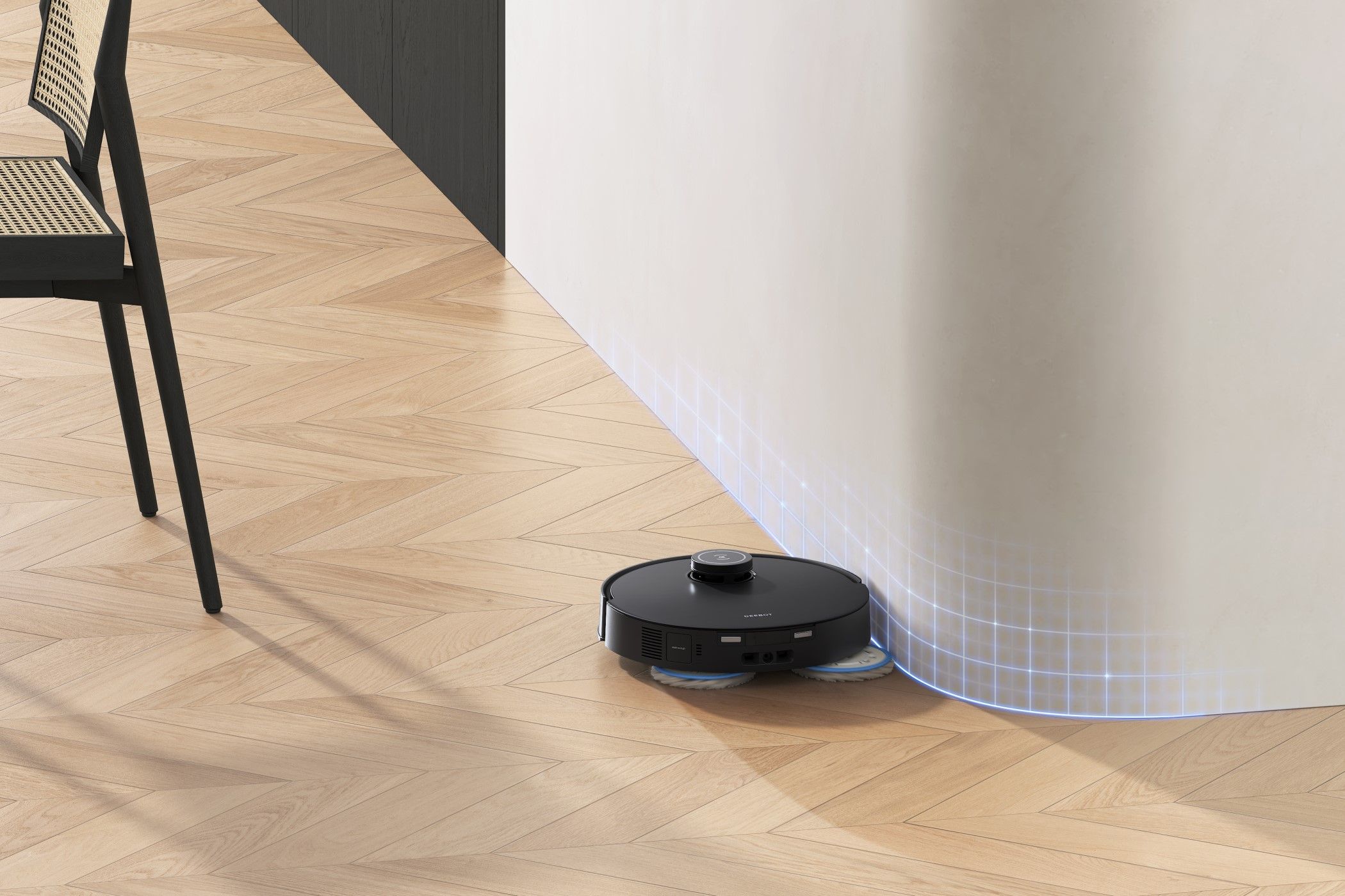 DEEBOT T30S Cleaning Edges of a Wall With TruEdge Mopping