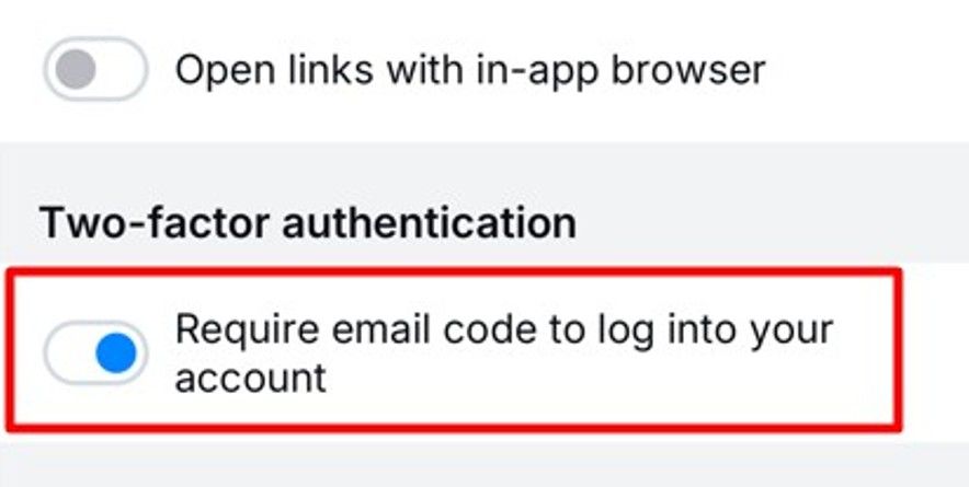 Two-factor authentication option in Bluesky.