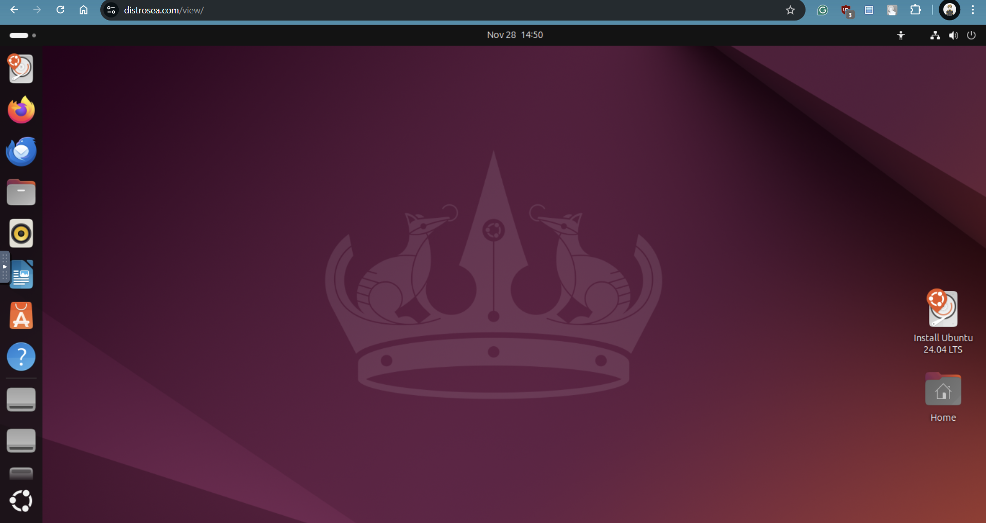 Running Ubuntu on a browser using Distrosea.com.