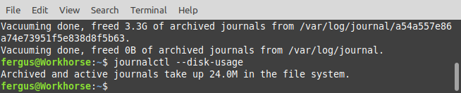 Picture of the terminal output after vacuuming journals.