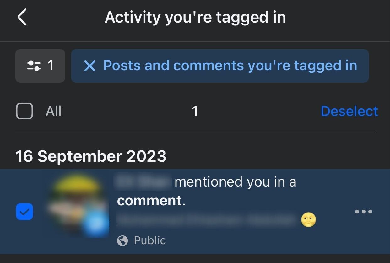 Untagging myself from an activity on Facebook.