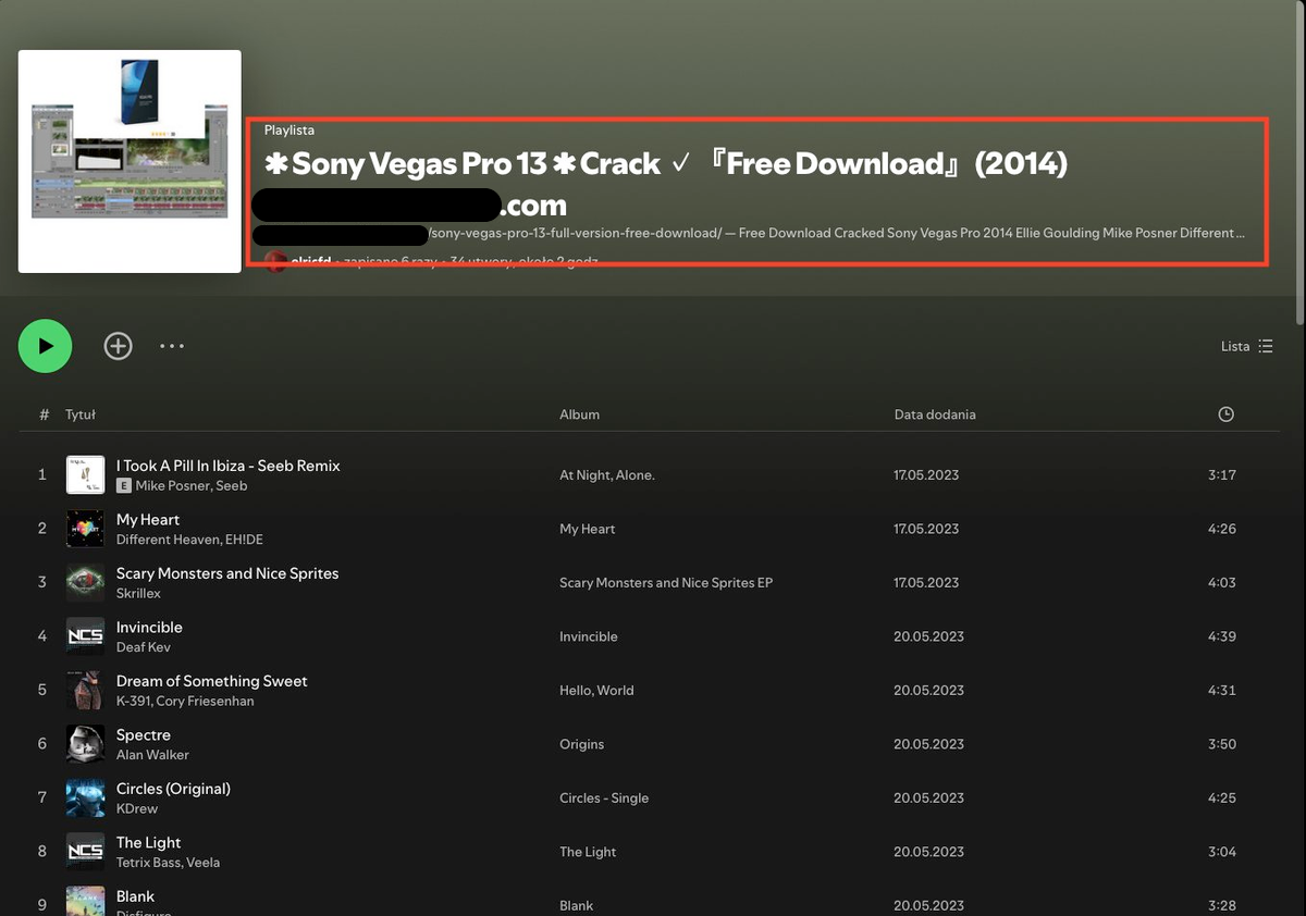 Screenshot of a playlist with a title saying Sony Vegas Pro is avaialable for free download