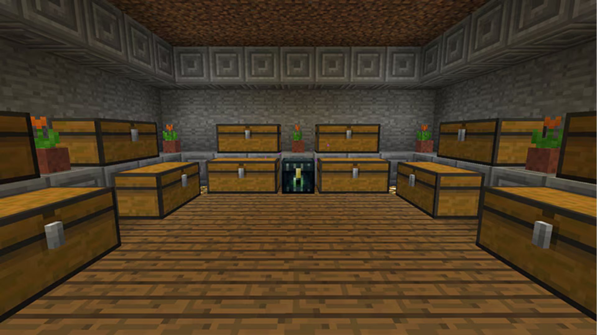 A room full of chests in Minecraft.