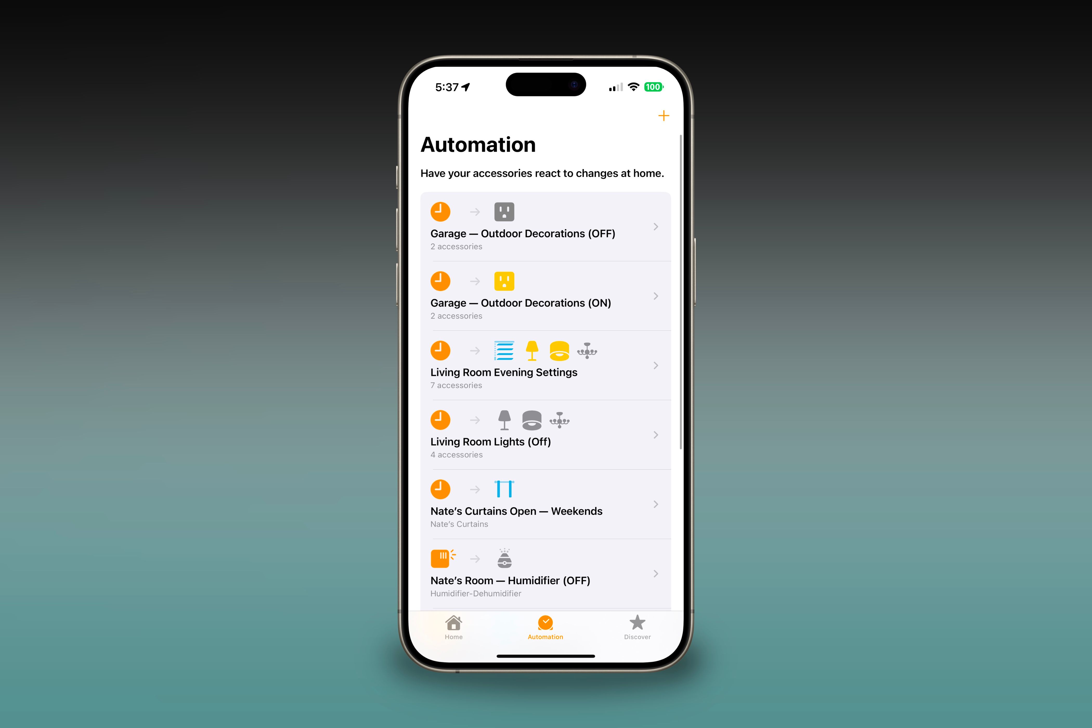 An iPhone showcasing the Automation controls already implemented in the Home app.