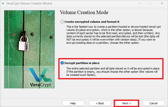 Veracrypt in-place encryption.