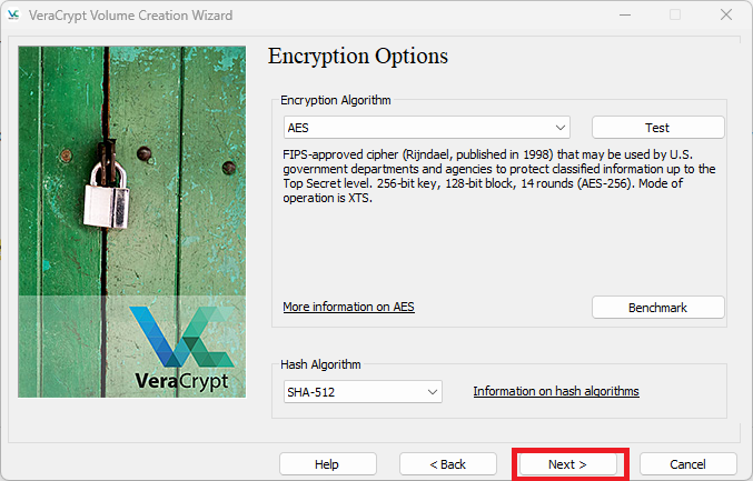 Veracrypt strenght configuration.