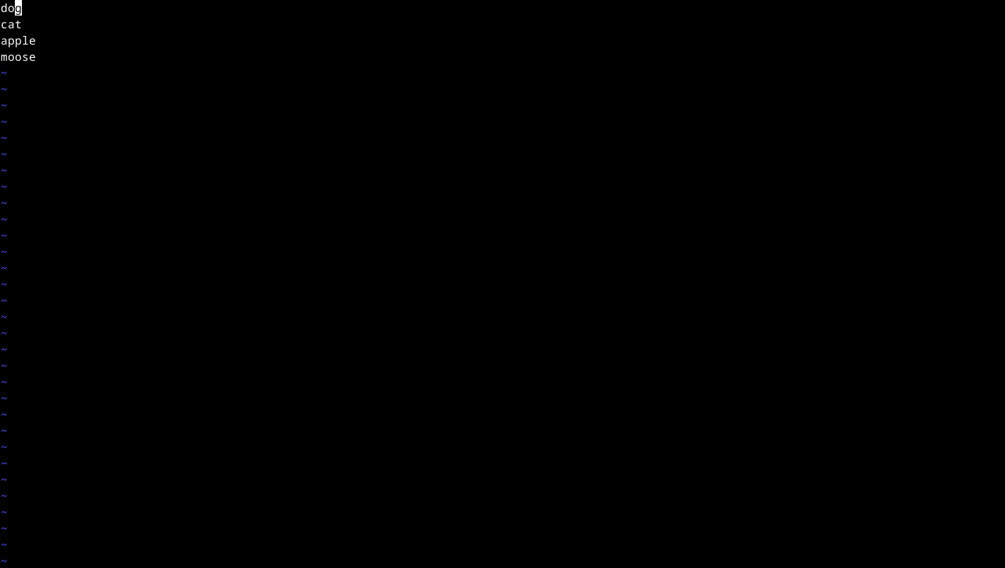 Editing a list of words in Vim in the Linux terminal.