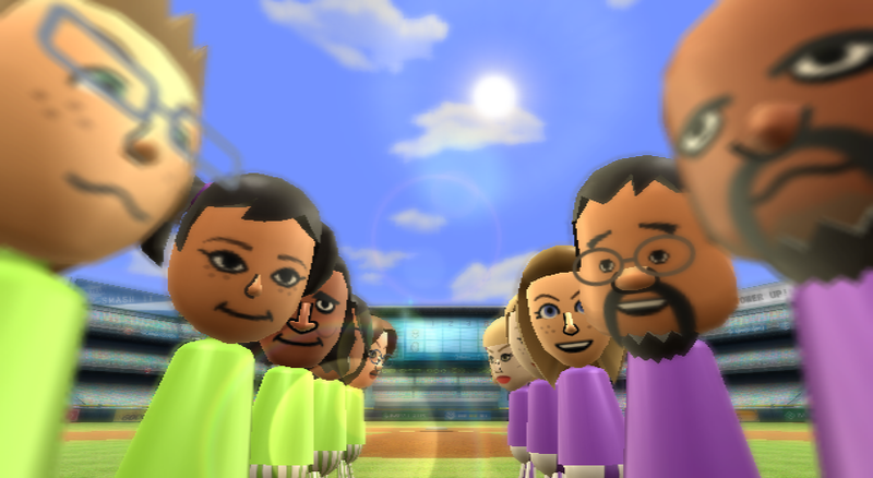 A group of Miis in Wii Sports.