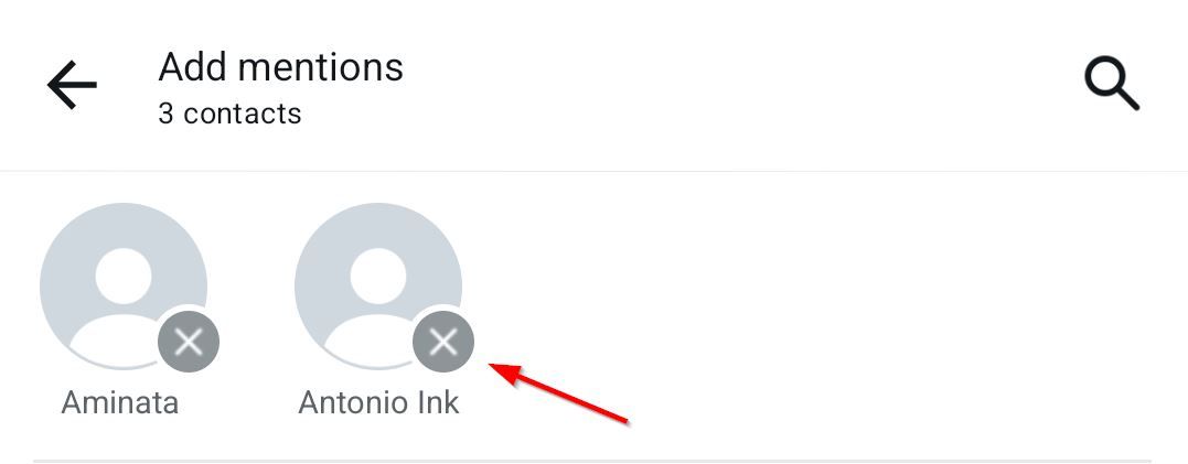 значок x, чтобы удалить выбранный контакт