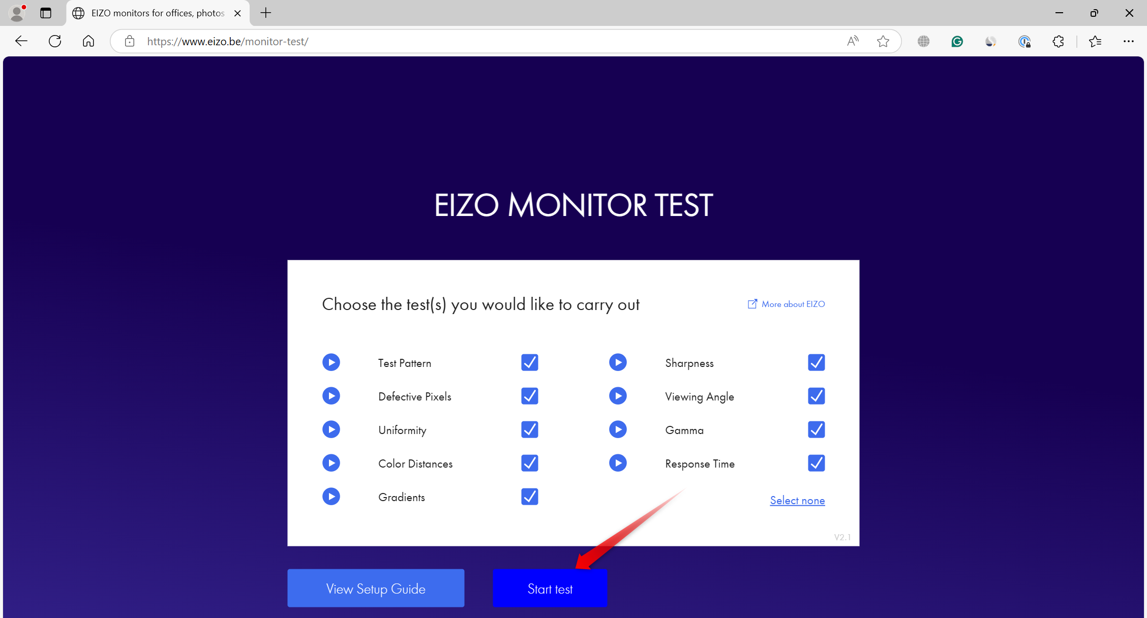 Running the EIZO monitor test.