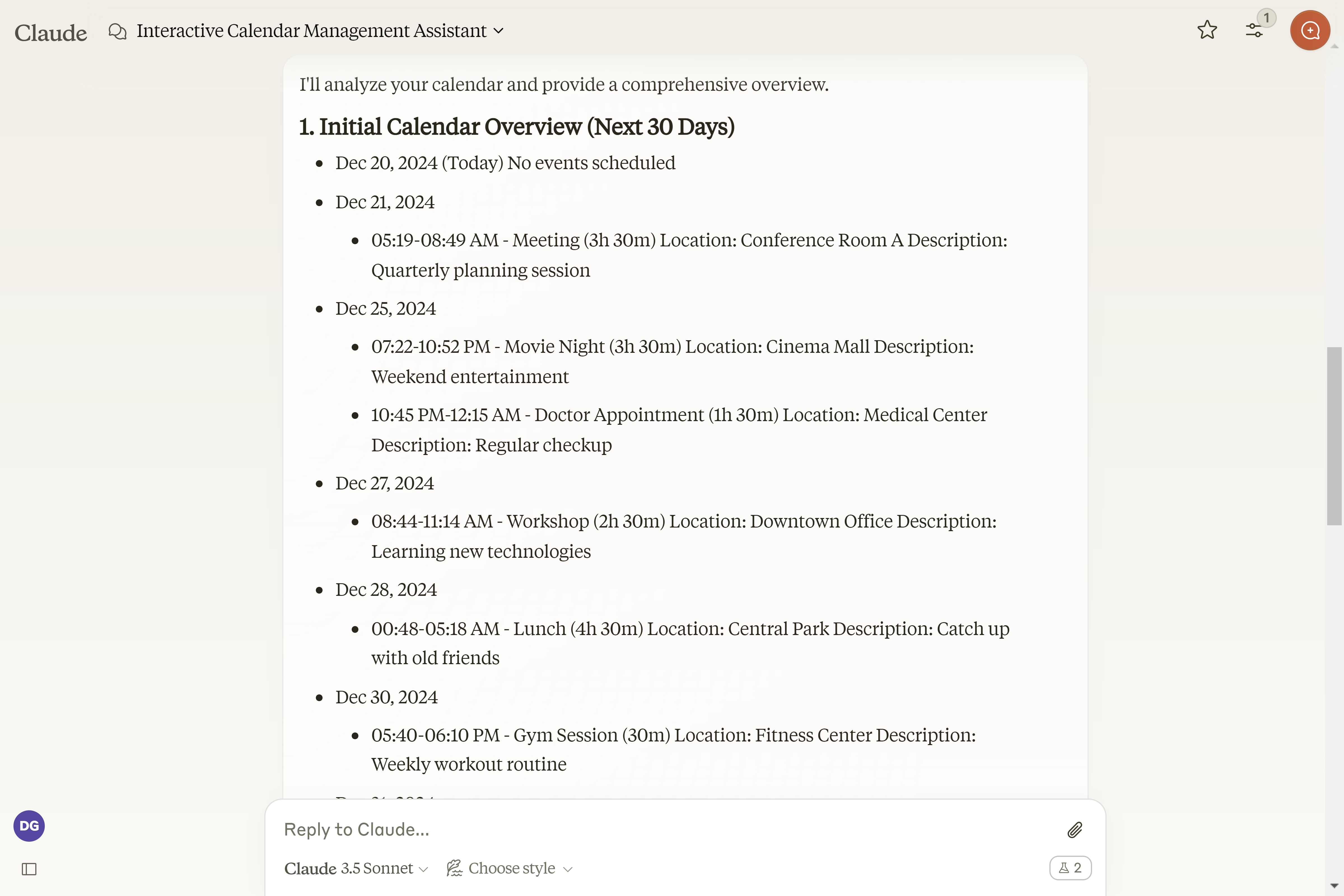 Claude phân tích file ICS và liệt kê tất cả sự kiện lịch.