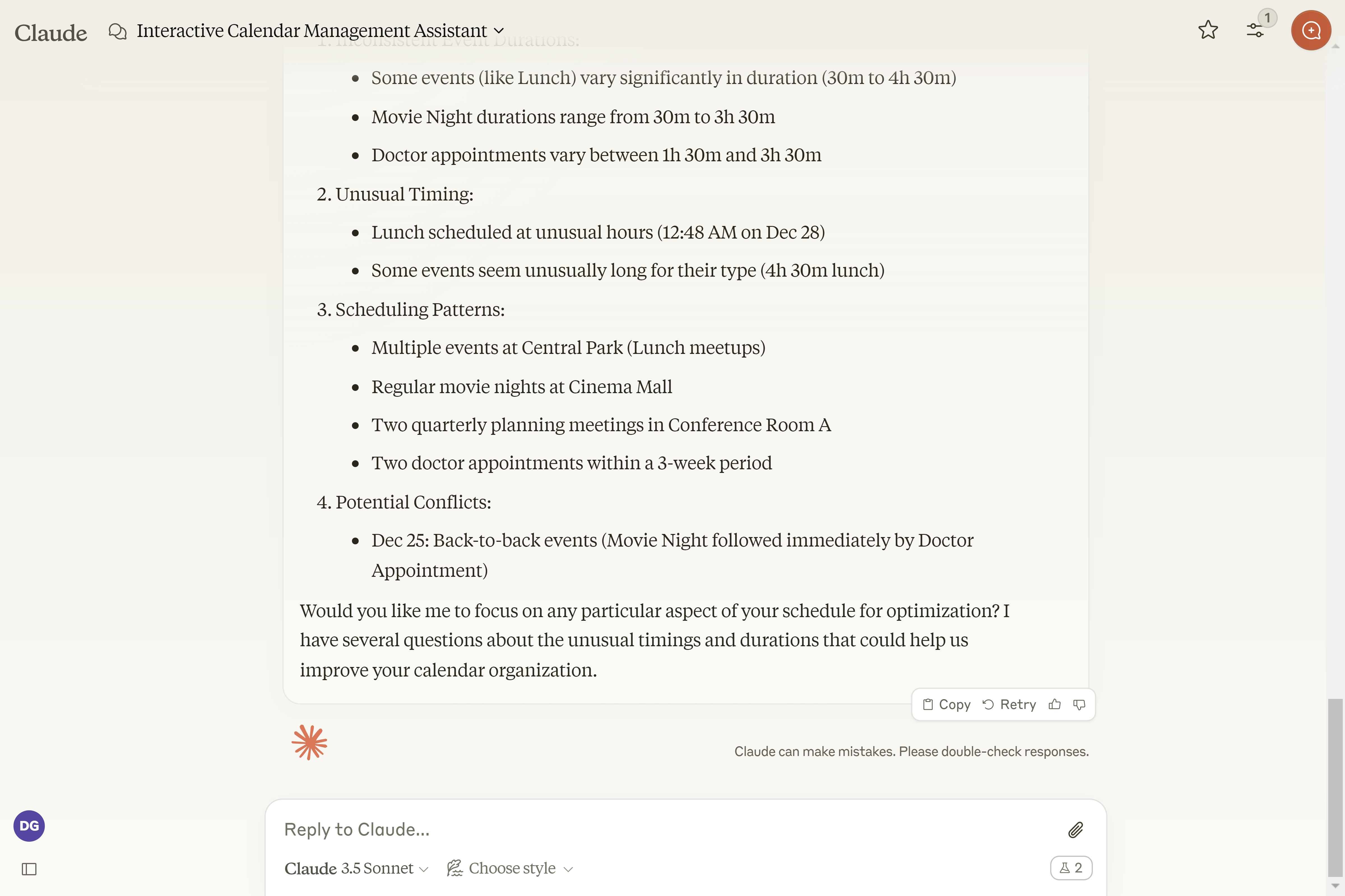 Claude phân tích file ICS để tìm ra những thông tin hữu ích.