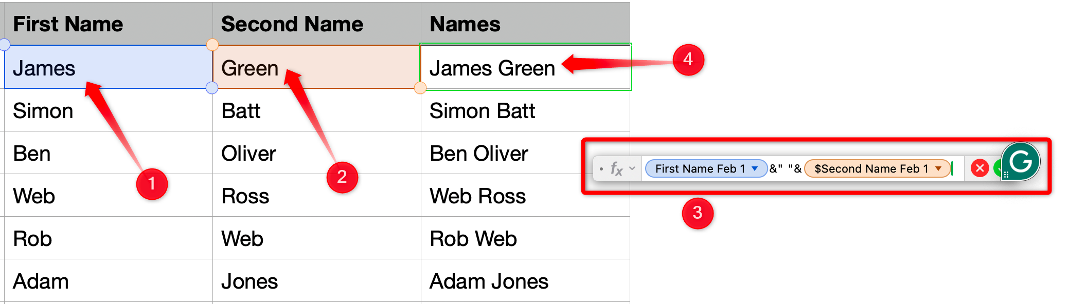 Combining data of two columns in Apple Numbers.