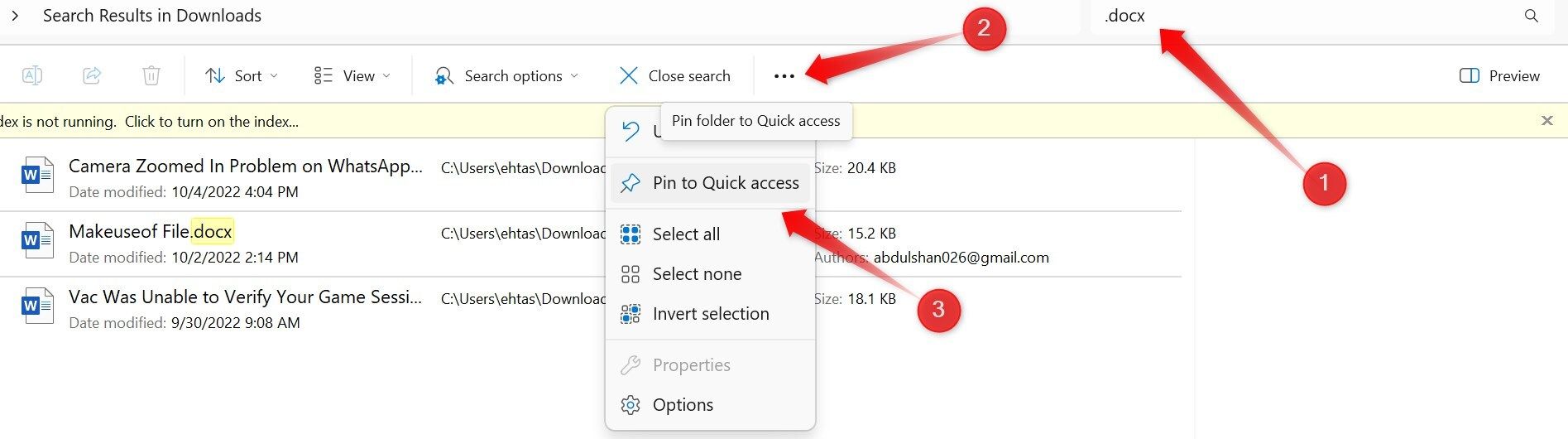 Закрепление критериев поиска для быстрого доступа в Windows.