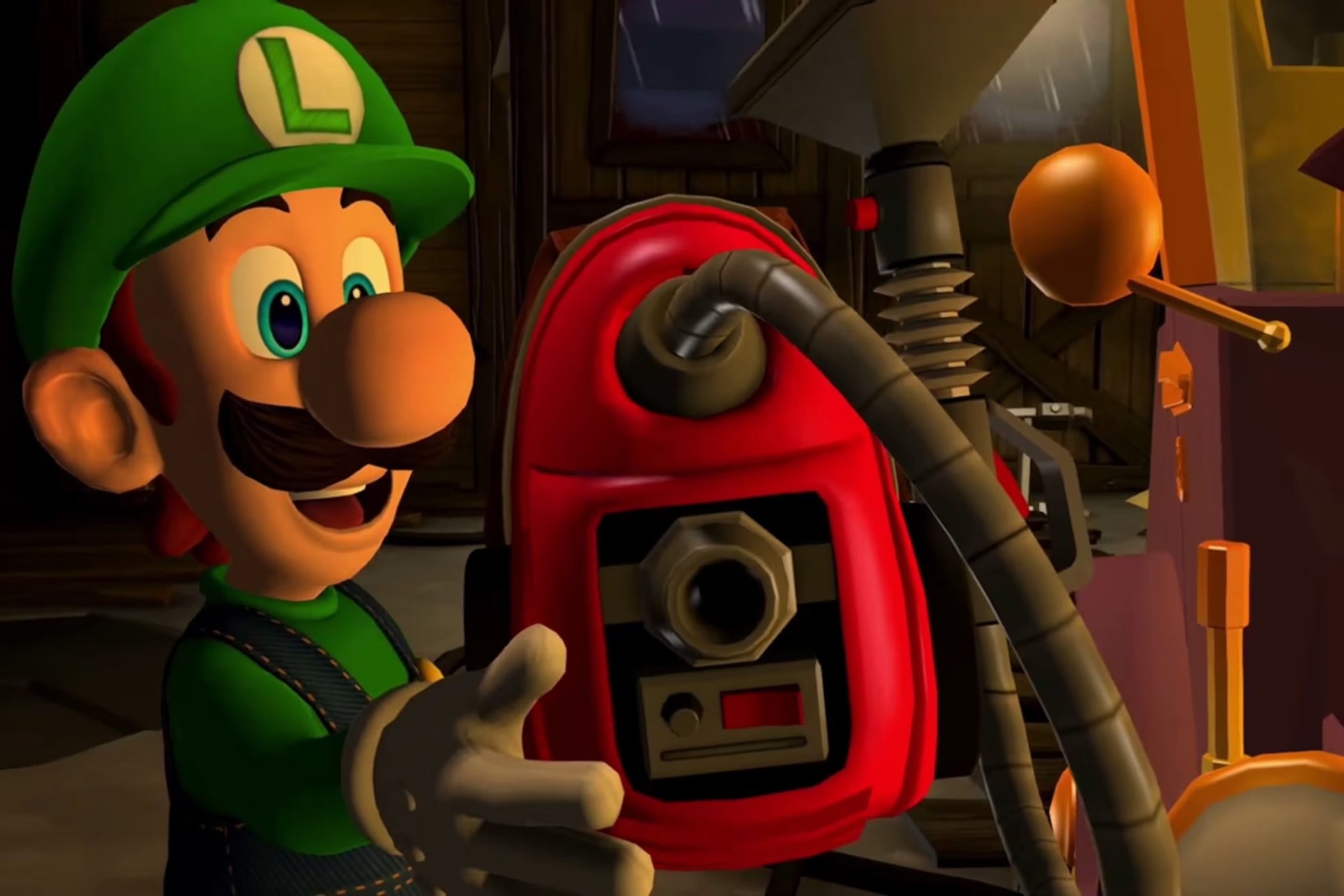 Luigi and his vacuum in Luigi's Mansion 2 HD for Nintendo Switch.