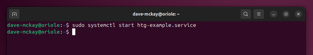 Starting a service with the systemctl start command.