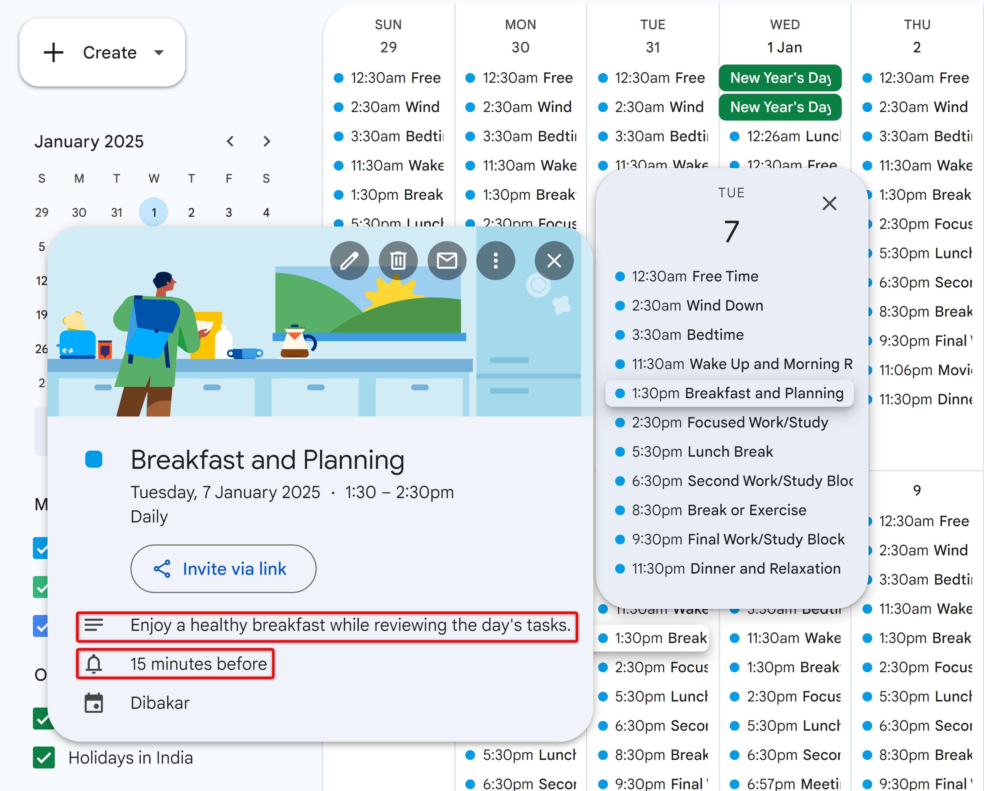 Google Calendar populate with rich events.