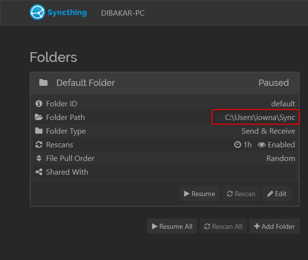 Syncthing default folder.