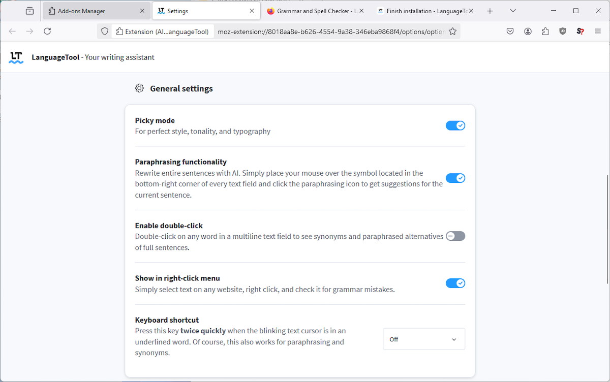 Enabling LanguageTool picky mode.