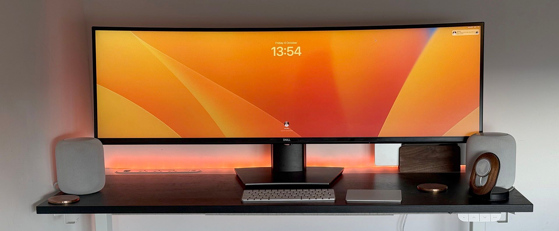 A Philips Hue Light Strip set to orange.