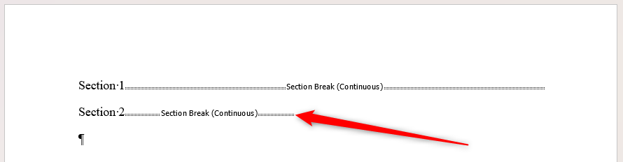 A section break in Microsoft Word that is placed at the end of a two-columned section.