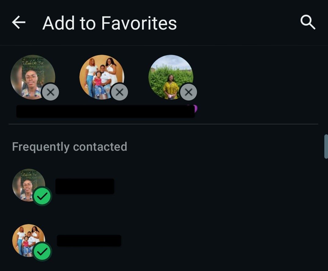 Adding contacts to the favorites list on Whatsapp 