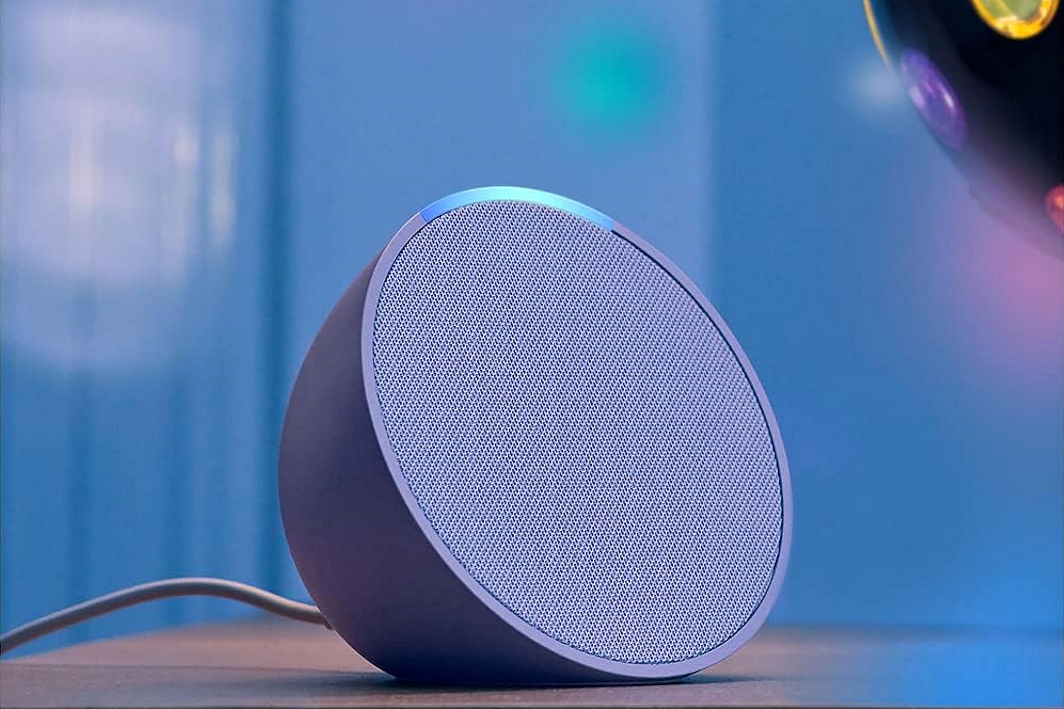 And Amazon Echo Dot with Disco Light in the background.