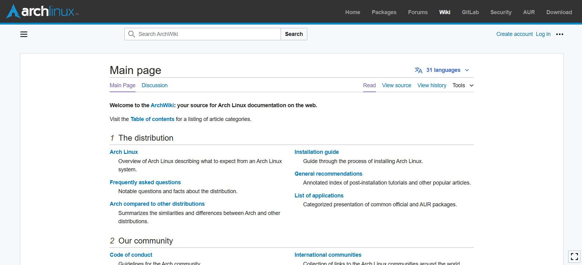 Arch Linux wiki intro page.