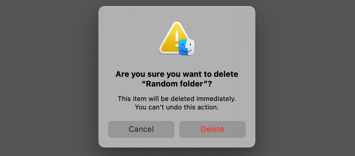 Bypass the trash on macOS.