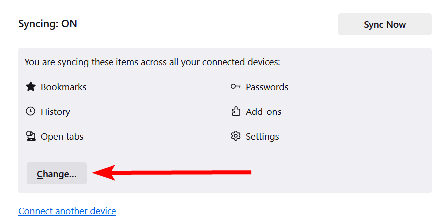 The "Change" button in Firefox's sync settings.