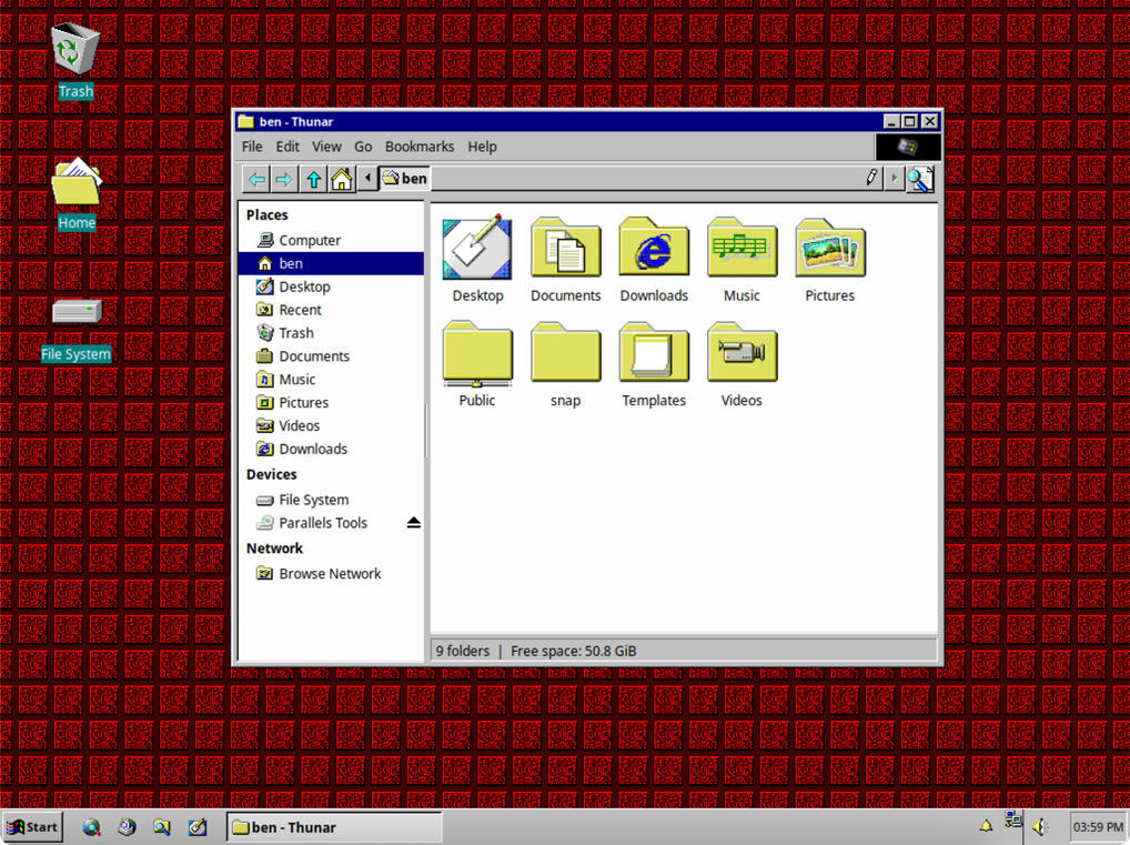 The Thunar file manager app for Xubuntu shown with the Chicago95 theme applied.