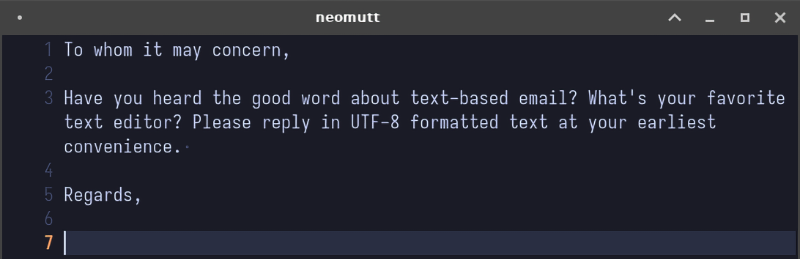 Composing an email in Neovim to send in Neomutt.