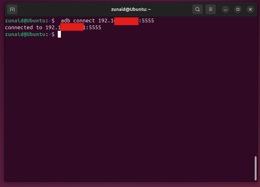 Беспроводное подключение устройства Linux к телефону Android с помощью adb.