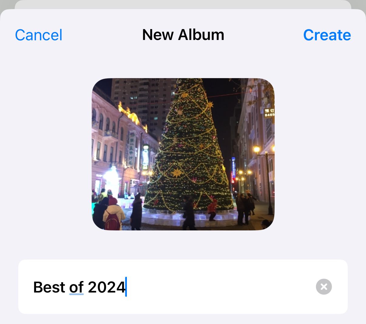 Create album screen on iPhone.