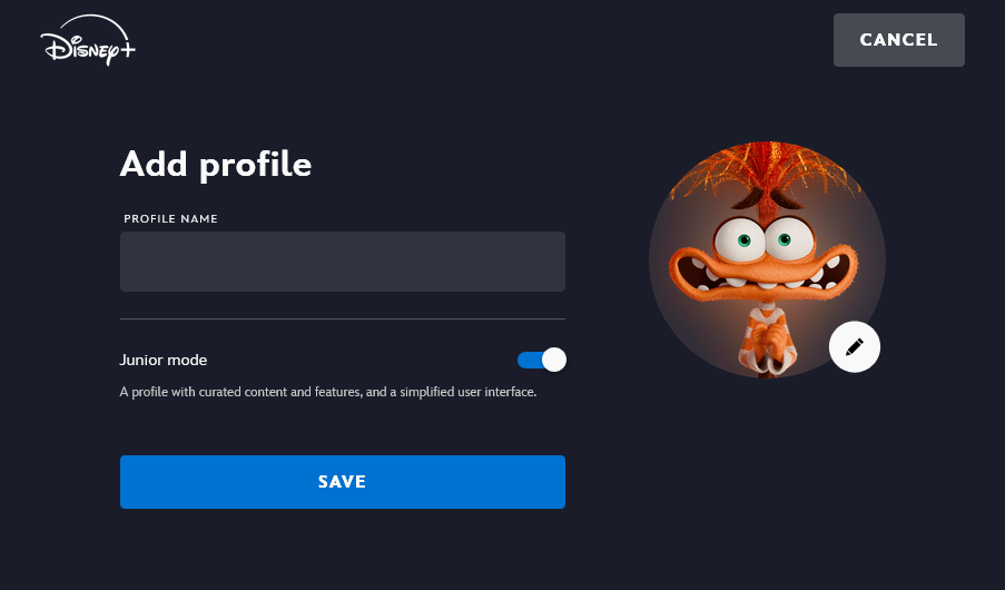 Creating a new profile on Disney+.