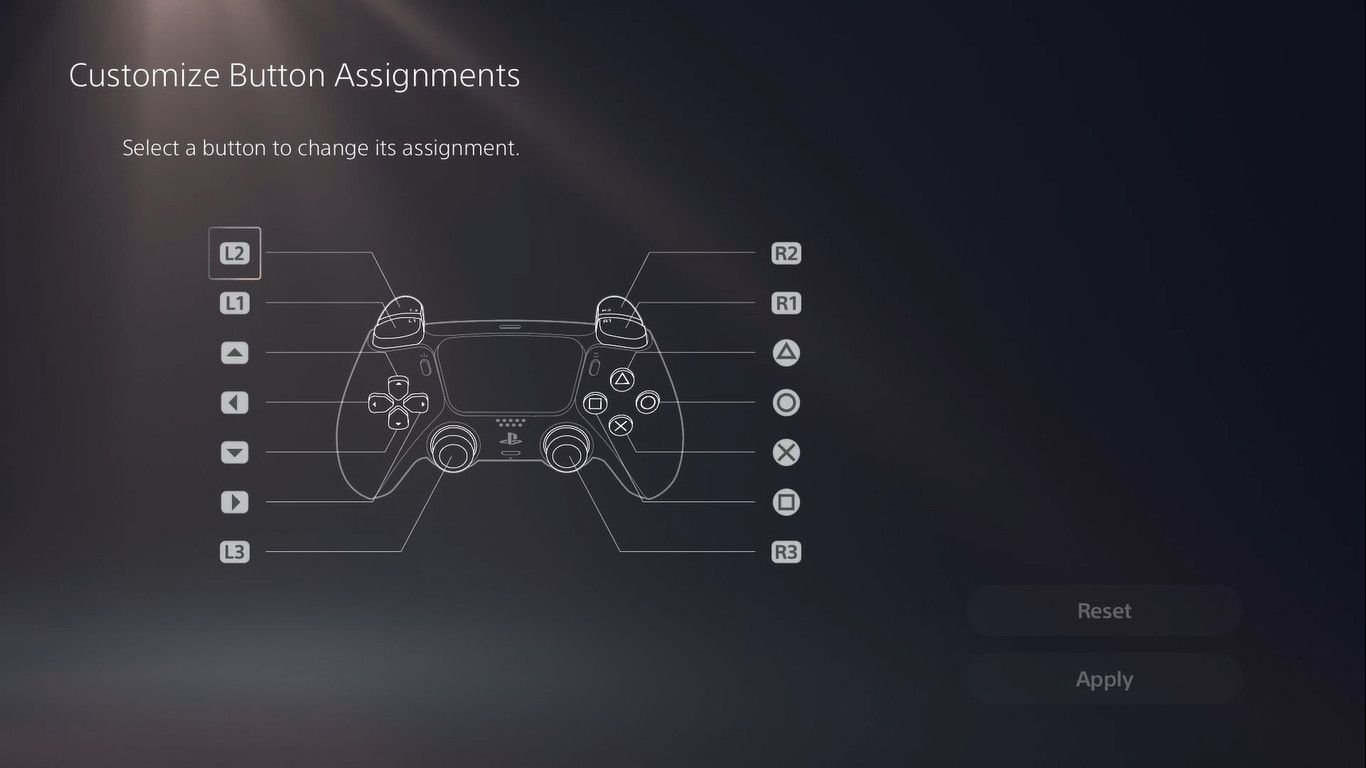 Customize Button Assignments menu on the PS5.