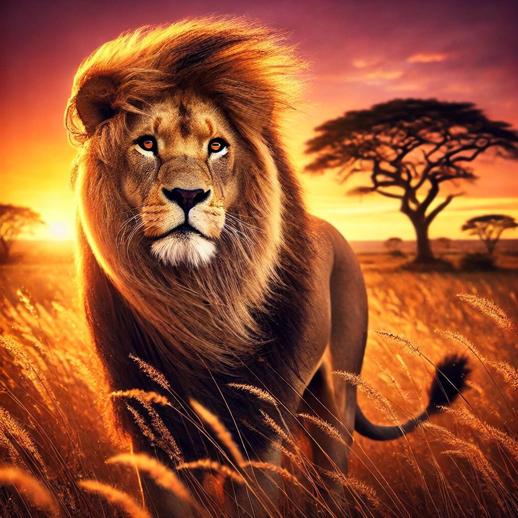 An AI-generated image of a lion in the wild.