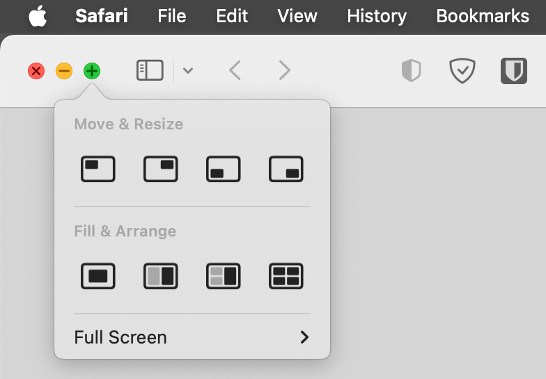 Different tiling options in macOS.